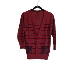 Daniel Cassin Marron and Blue bow pocket button down cardigan